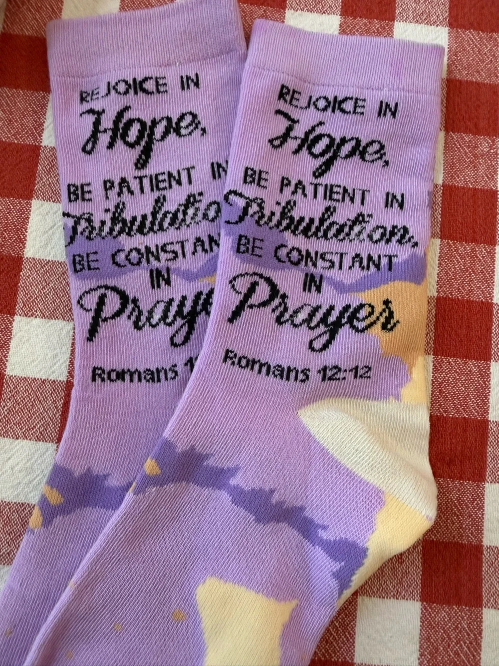 Lilac Crew Socks with Prayer Text